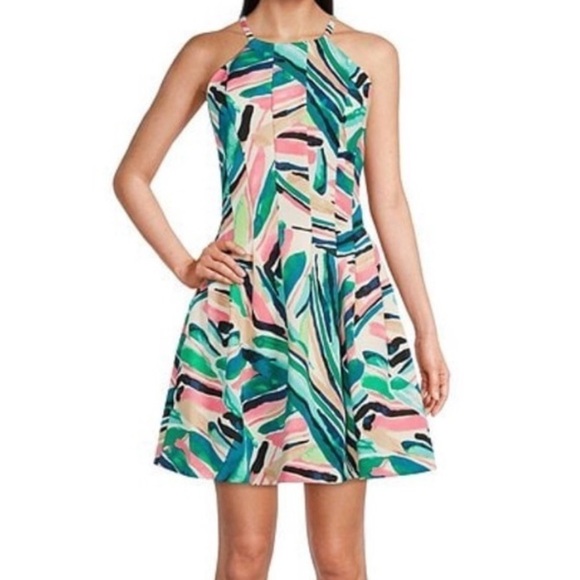 NWT Vince Camuto Dress Size 2 Abstract Watercolor Print Fit & Flare Scuba fabric - Picture 2 of 16